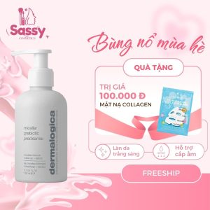 Chai Dermalogica Micellar Prebiotic Precleanse màu trắng, dung tích 150ml, có vòi nhấn, thiết kế tối giản.