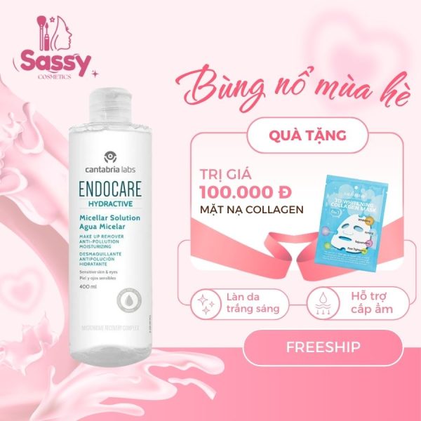 Chai nước tẩy trang Endocare Hydractive Micellar Solution 400ml cho da nhạy cảm, thiết kế nắp bật trong suốt, thương hiệu Cantabria Labs.